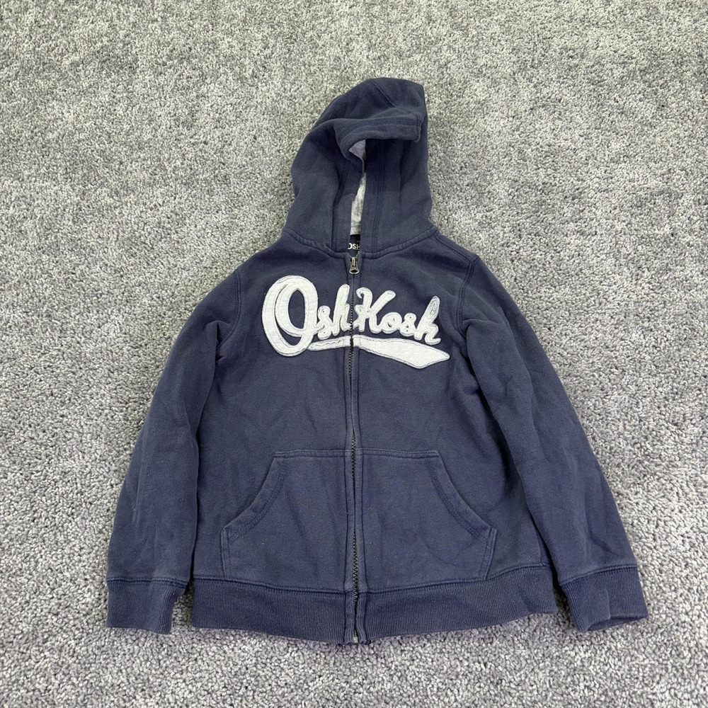 OshKosh B'gosh Hoodie Kids 7 Blue Fleece Full Zip Logo Pockets Casual Sweatshirt